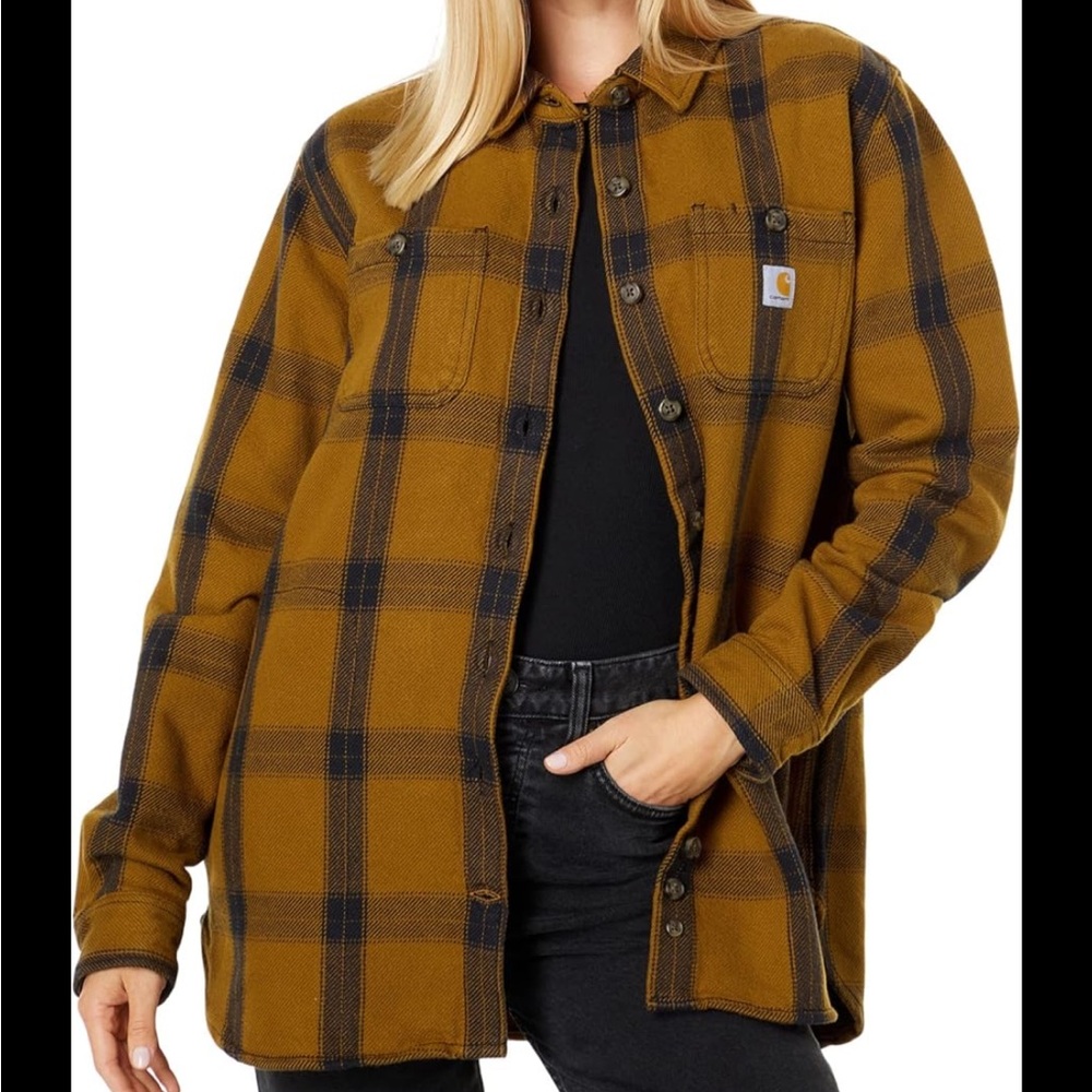 CARHARTT Women’s Twill Plaid Chore Coat Shirt Jacket in Brown Sz XS Like New